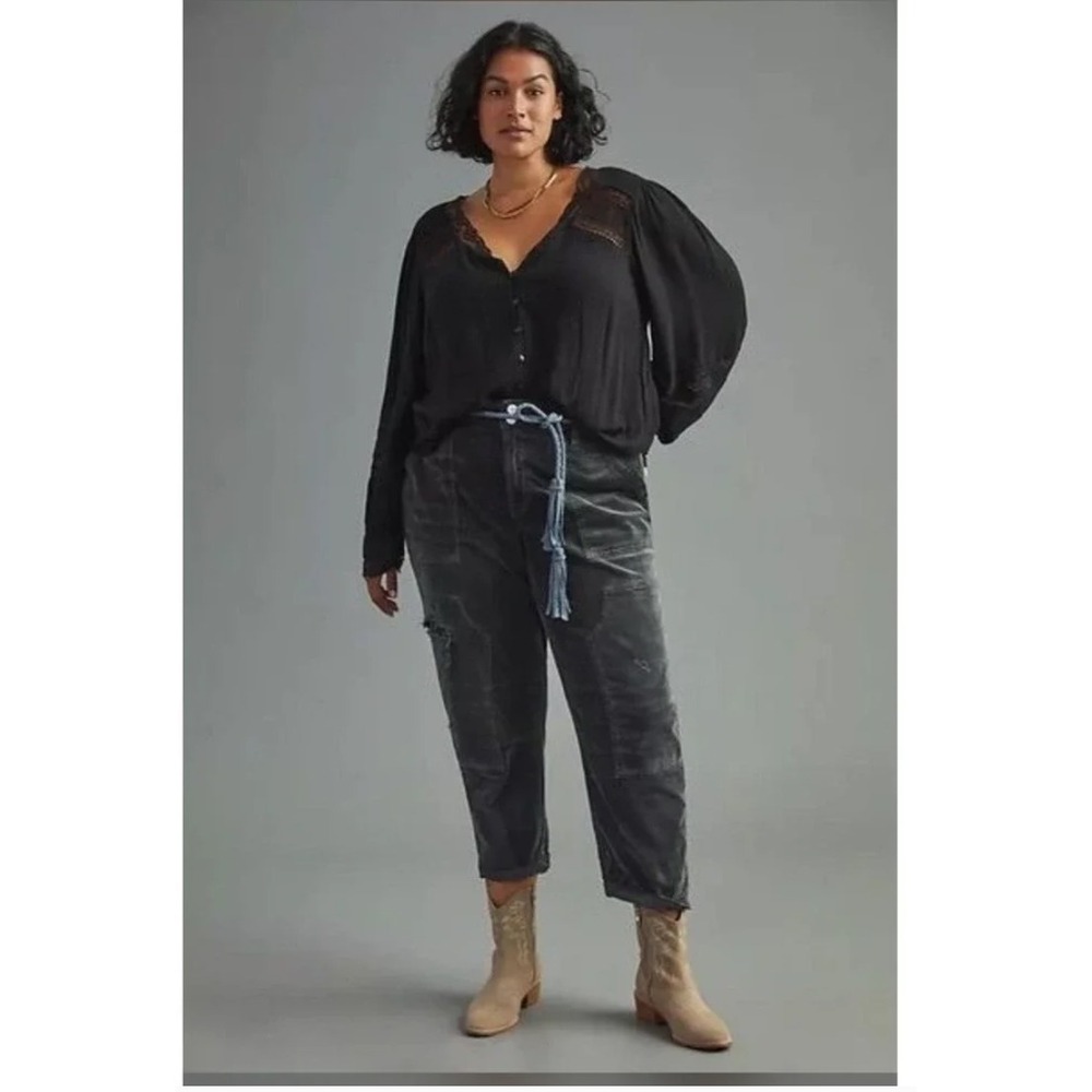 PilcroThe Wanderer Corduroy Pants Black Distressed Straight Leg Anthropologie 29